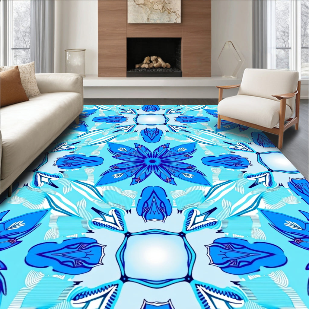 Deep Blue Floral Symmetry Radiance Rug