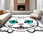 Cute White Cat Blue Eyes Teal Accent Rug