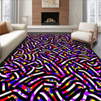 Bold Abstract Maze Red Yellow Violet Lines Rug