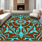 Brown Turquoise Radial Bloom Medallion Rug