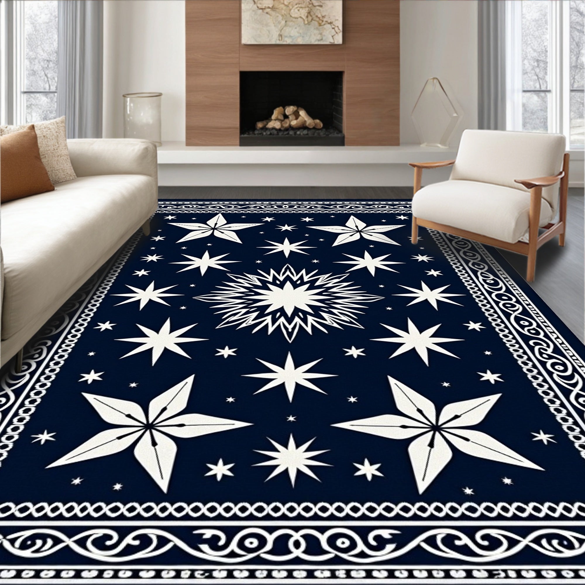 Navy White Celestial Starburst Rug