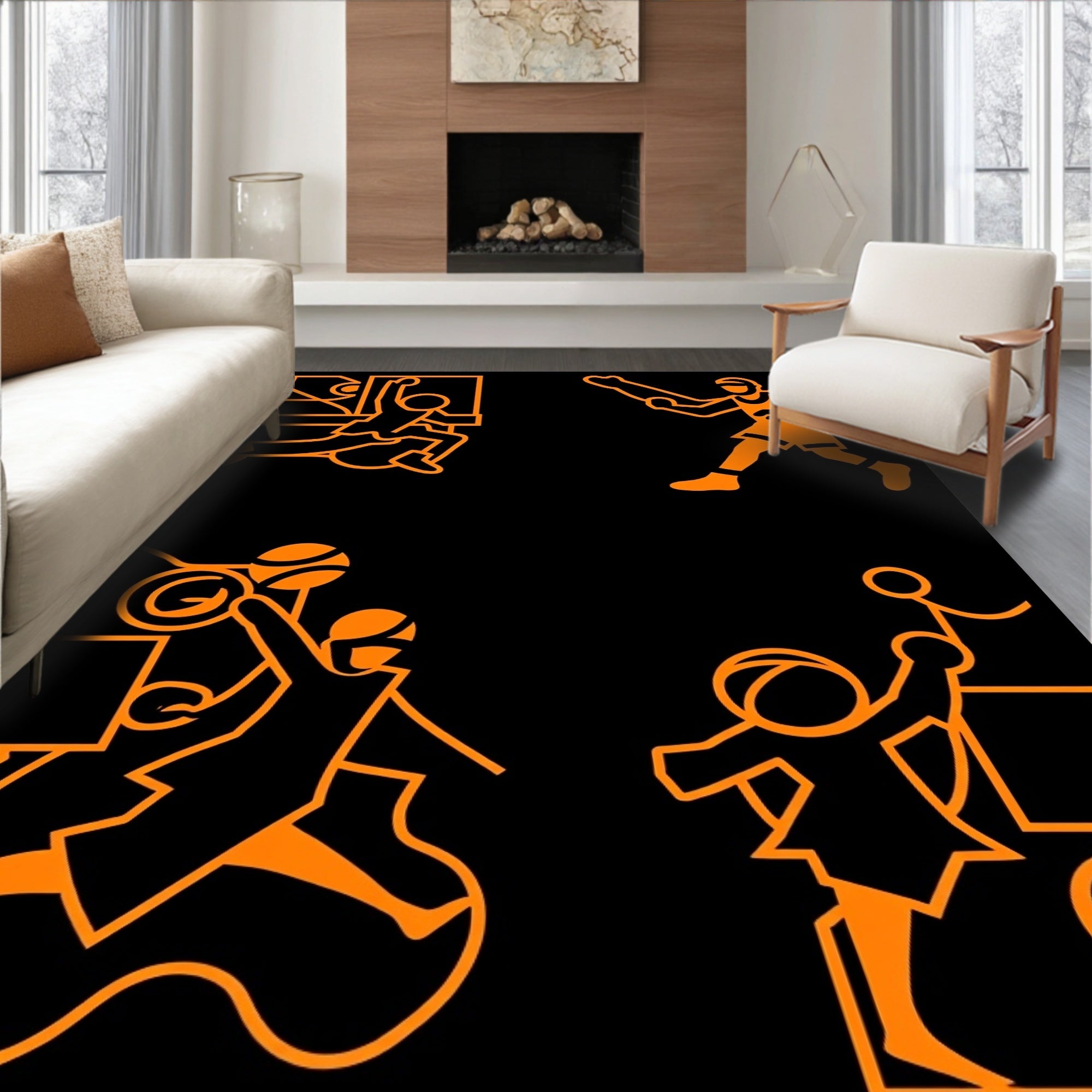 Orange Basketball Players Action Collage Rug