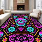 Vibrant Teal Pink Sugar Skull Rug