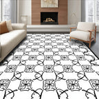 Black White Abstract Interlocking Motif Rug
