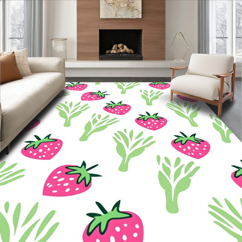 Pink Strawberry Garden Whimsical Rug