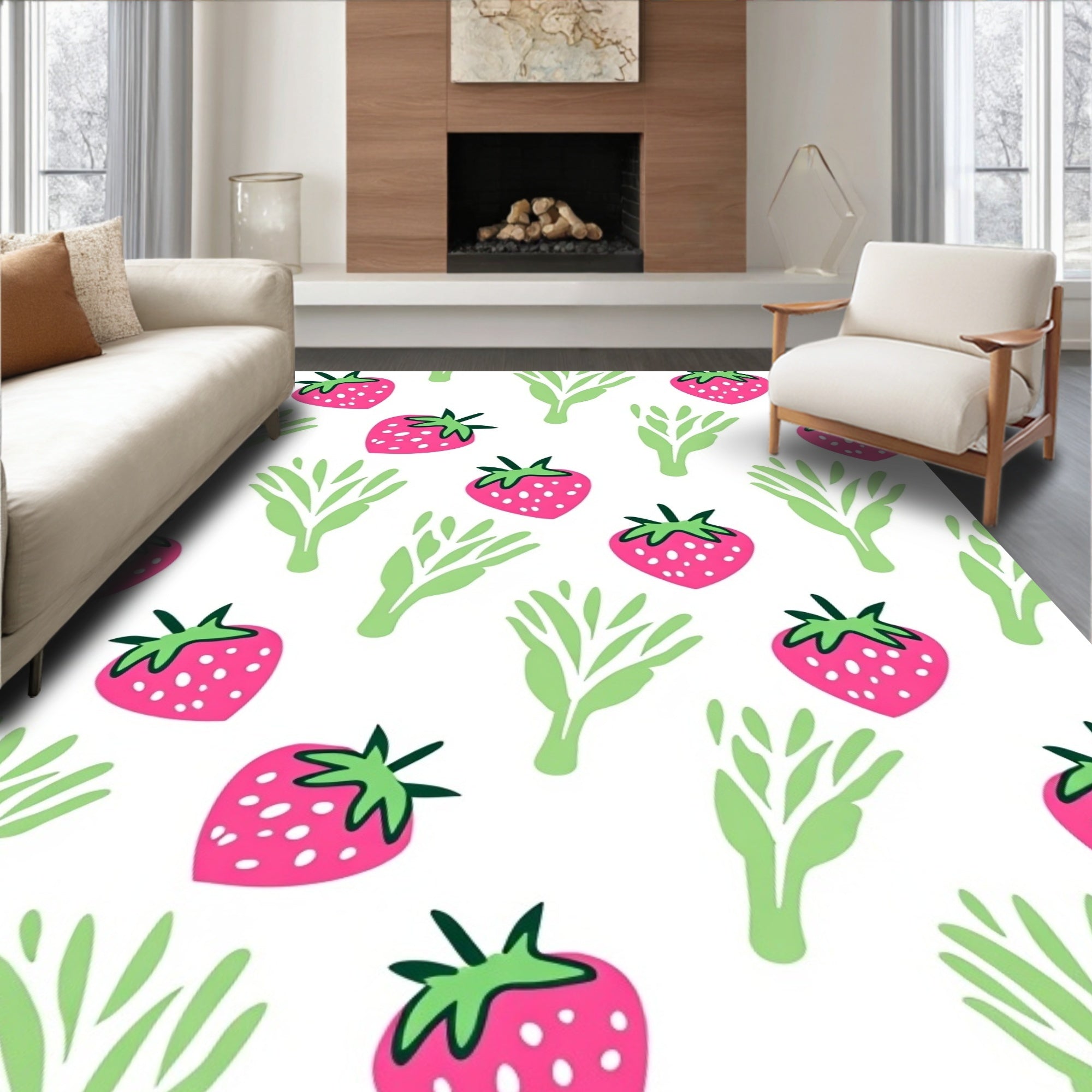 Pink Strawberry Garden Whimsical Rug
