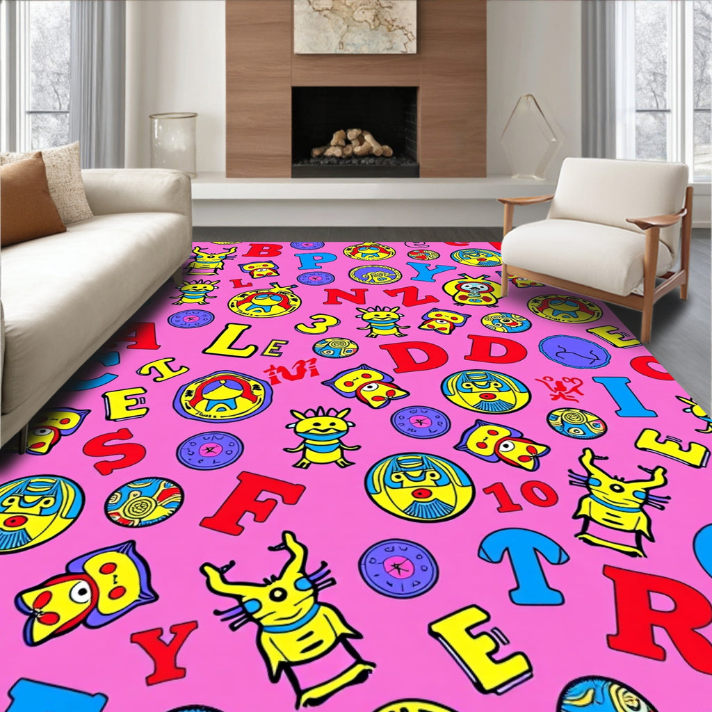 Bright Fuchsia Playful Alphabet Characters Rug