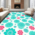 Aqua Coral Retro Daisy Sprinkle Rug