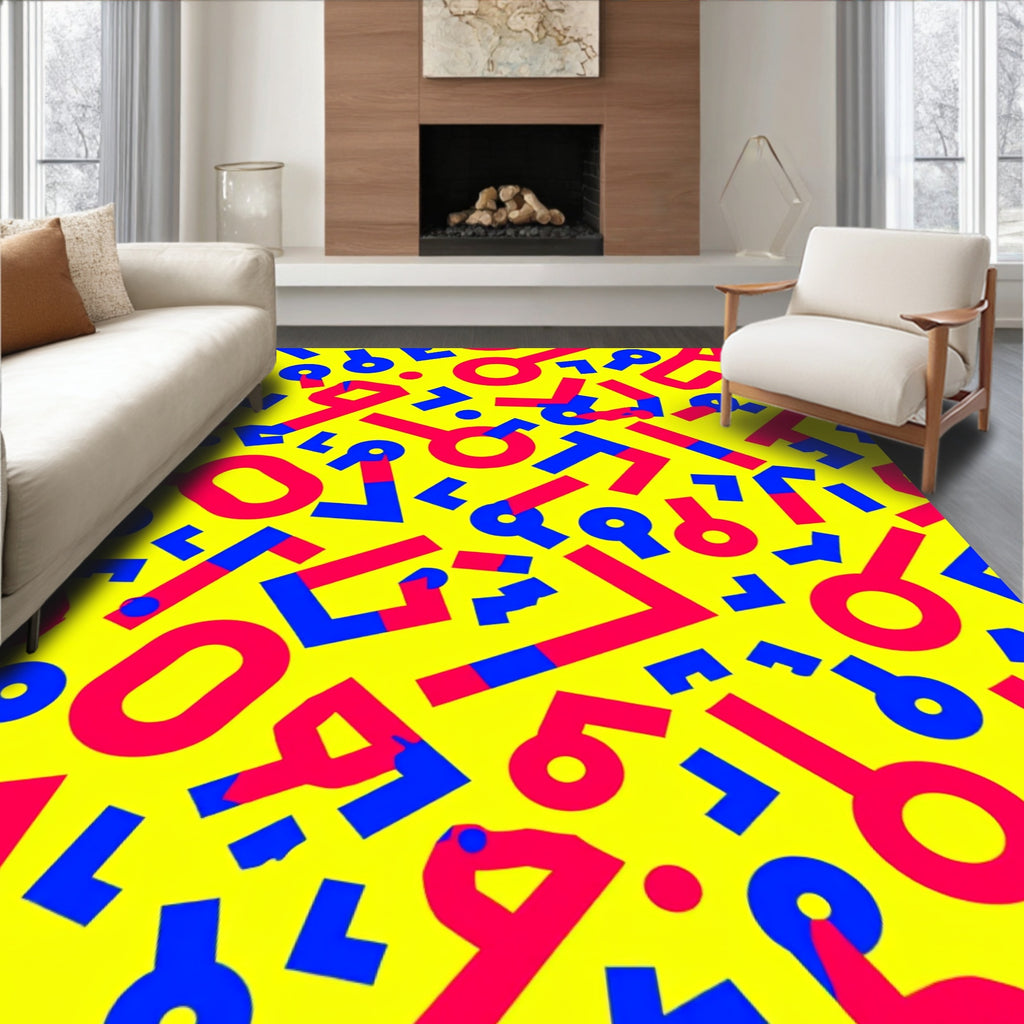 Bold Red Blue Geometric Abstract Rug
