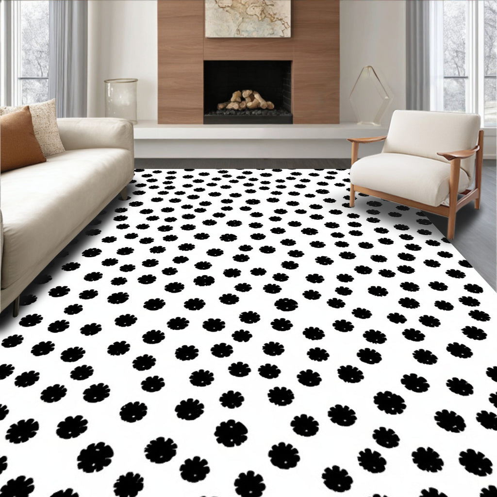 Black White Scattered Floral Accents Rug
