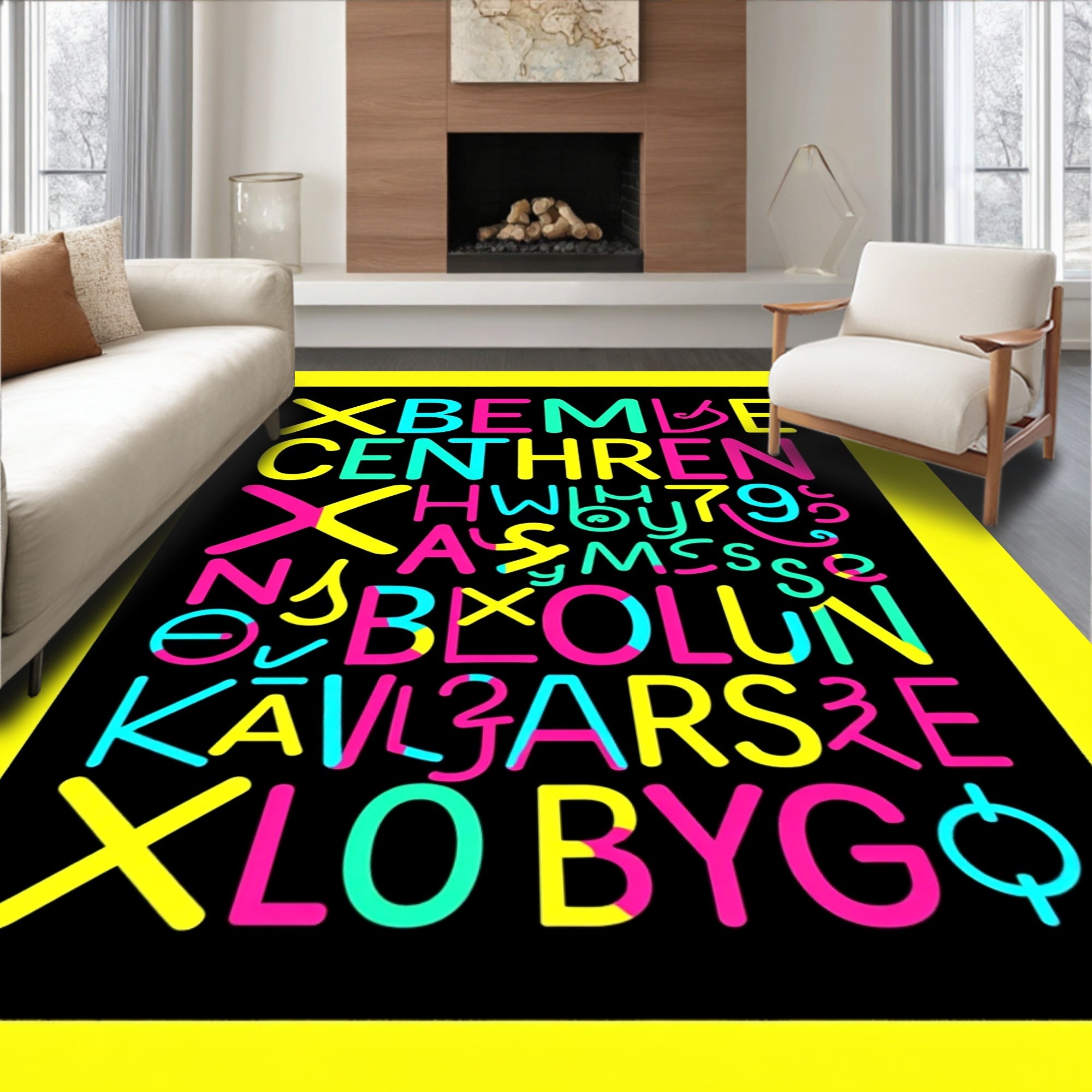 Vibrant Typographic Alphabet Explosion Rug