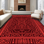 Crimson Linear Geometric Maze Rug