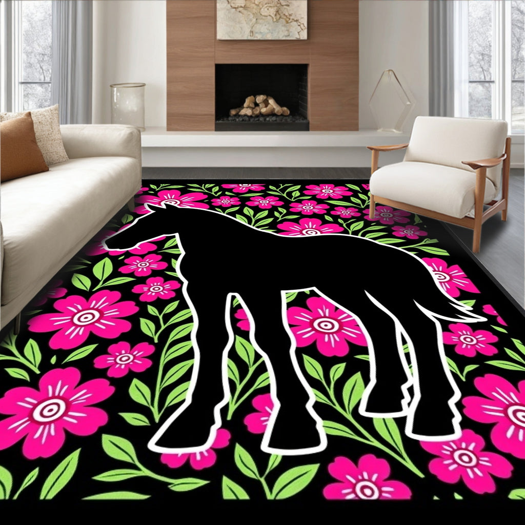 Black Horse Pink Floral Meadow Rug