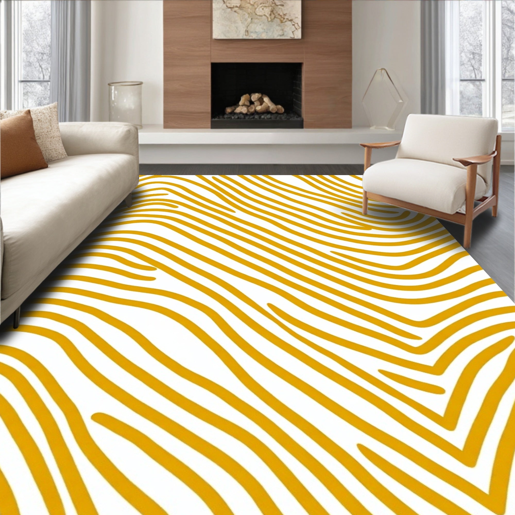 Golden Wavy Stripes Rug