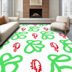 Playful Green Red Abstract Swirls Rug