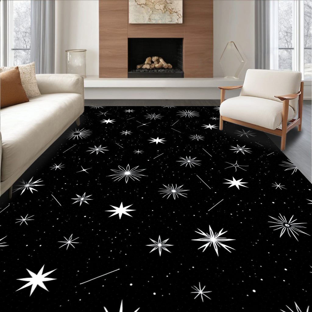 Cosmic White Star Scattered Night Rug