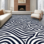 Dark Blue Swirling Abstract Stripe Rug
