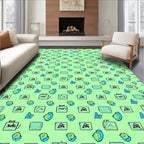 Teal Blue Yellow Objects Geometric Rug