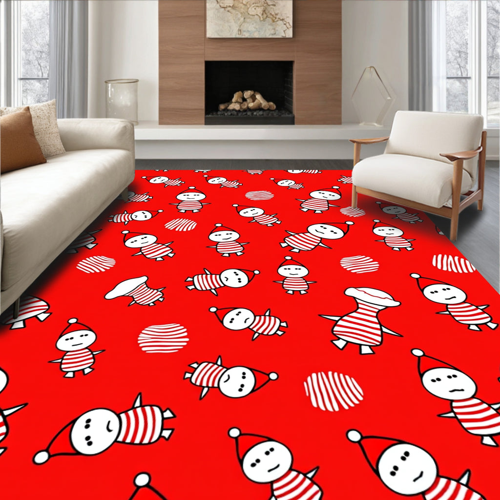 Red White Striped Figures Christmas Hat Rug
