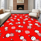 Red White Striped Figures Christmas Hat Rug