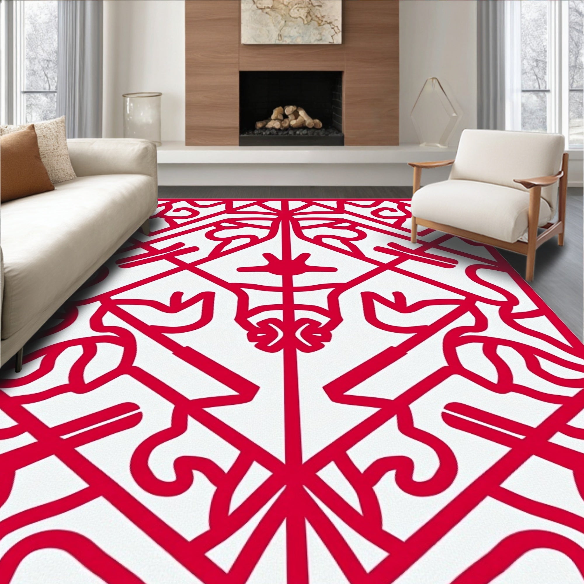 Crimson Lattice Geometric Art Rug