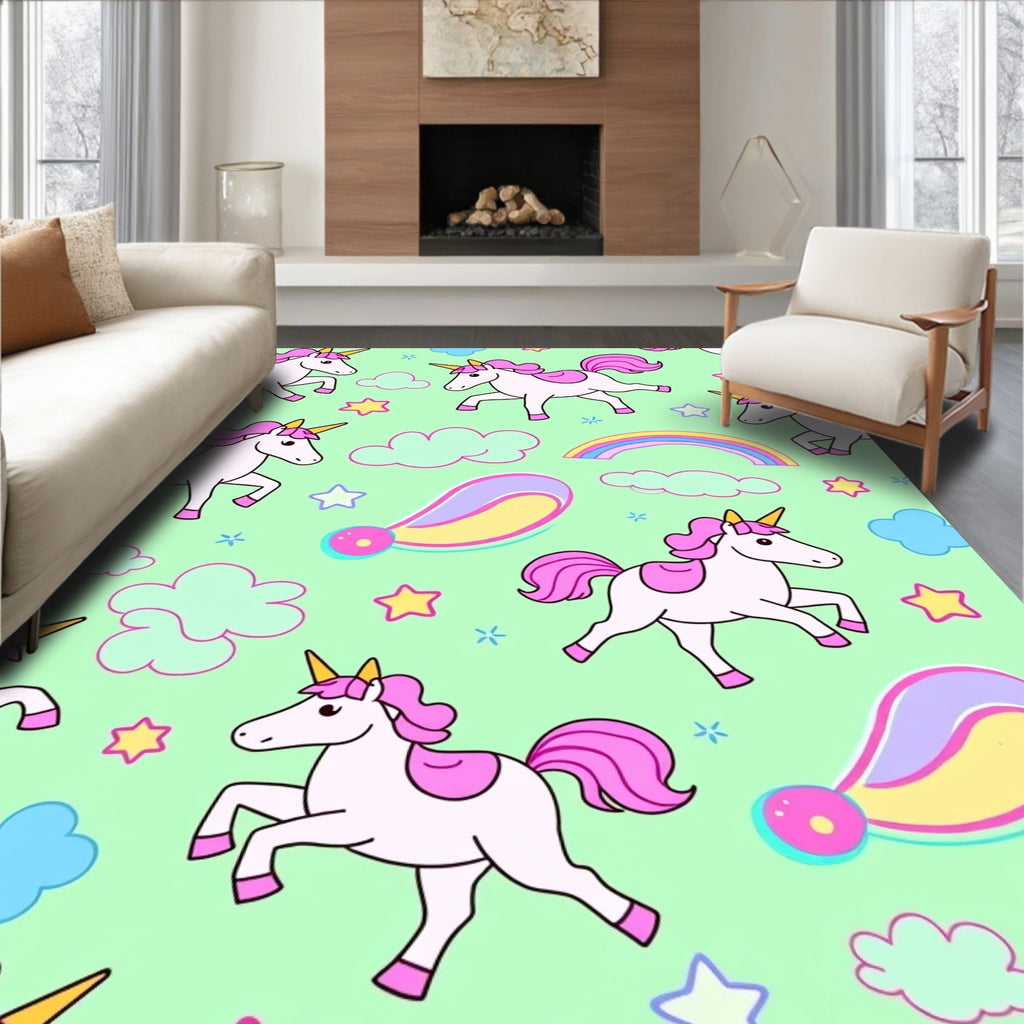 Pink Unicorns With Rainbows And Clouds Rug