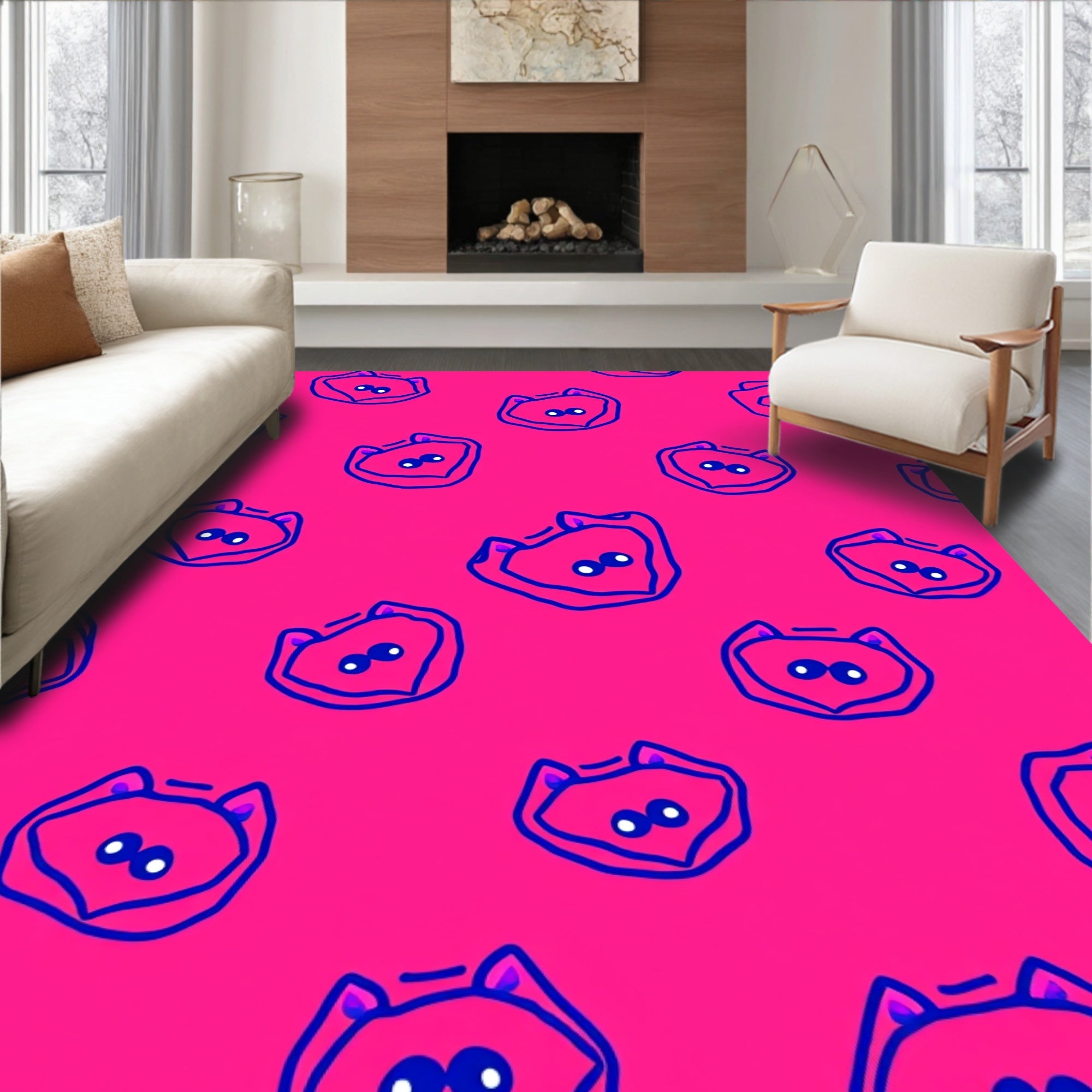 Playful Pink Duo Tone Animal Faces Rug