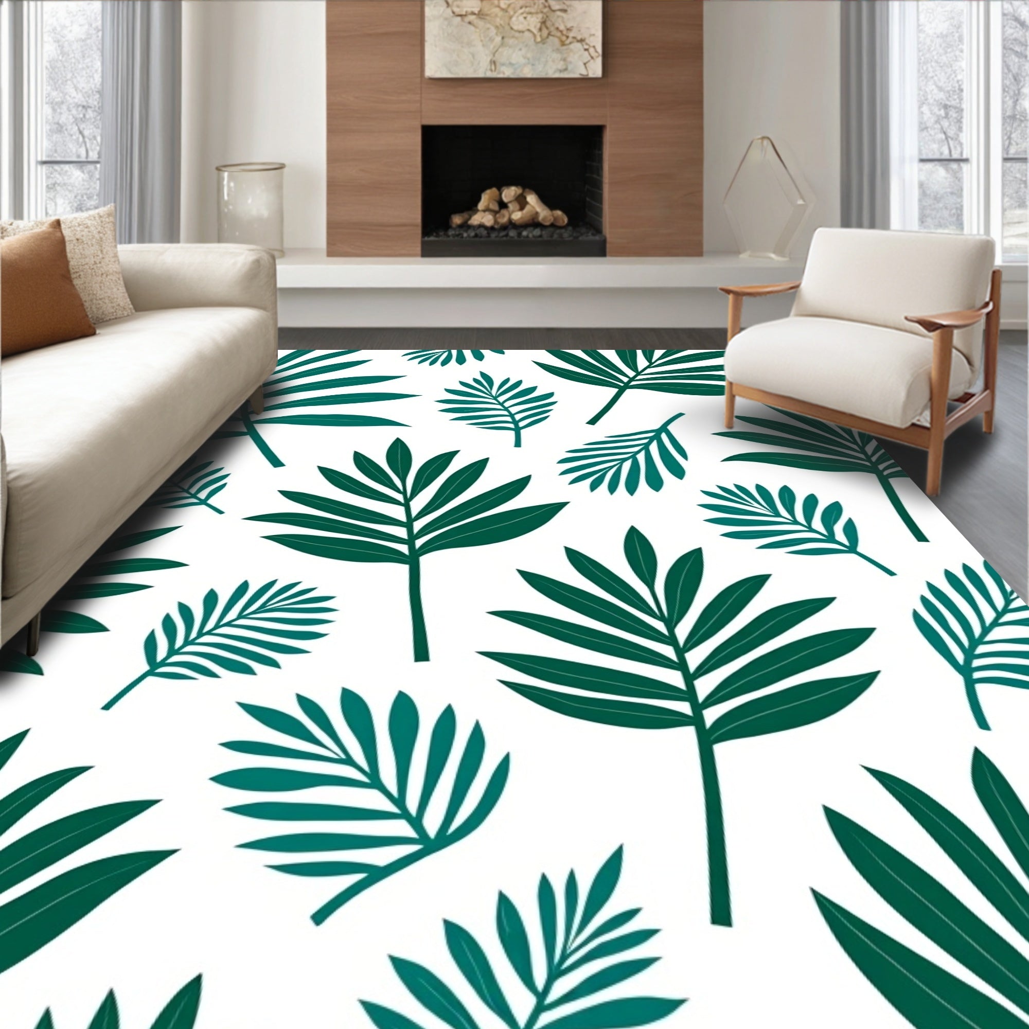 Deep Green Tropical Leaf Canopy Rug