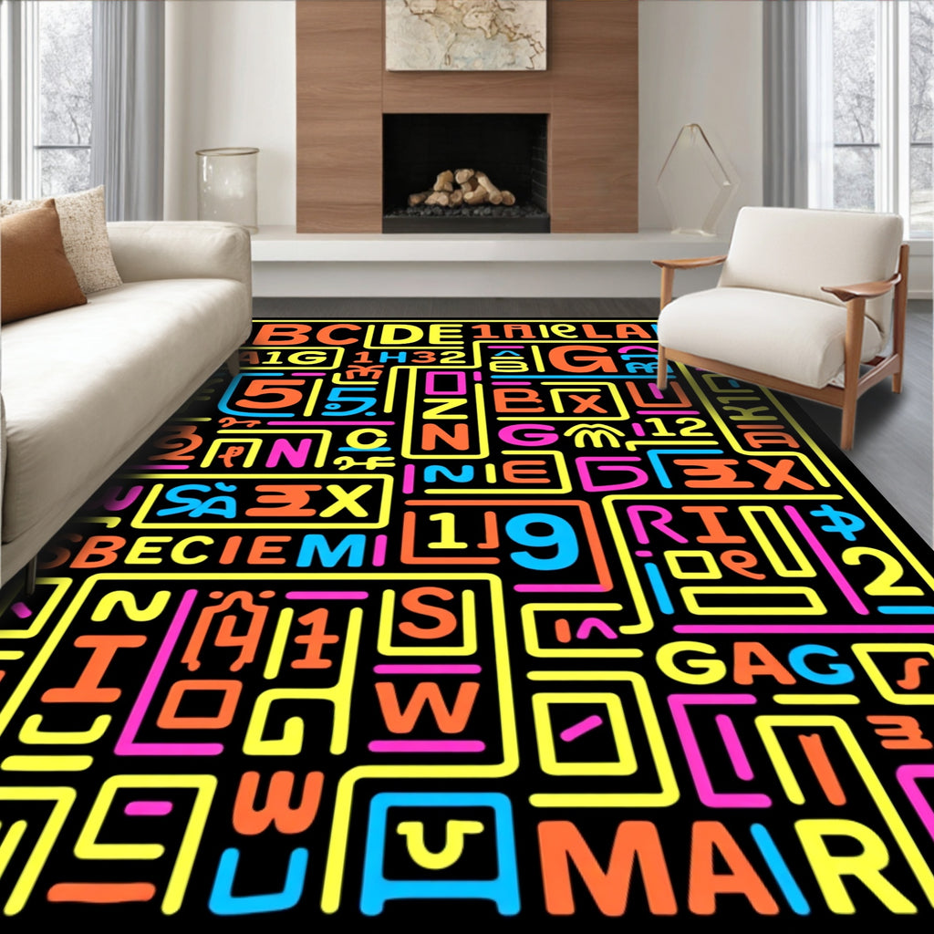 Vibrant Alphabetical Neon Collage Rug