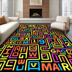 Vibrant Alphabetical Neon Collage Rug