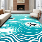 Whimsical seals swimming through aqua waves Rug