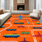 Vibrant Orange Transportation Collage Rug