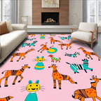 Whimsical Safari Animals Orange Giraffe Teal Zebra Rug