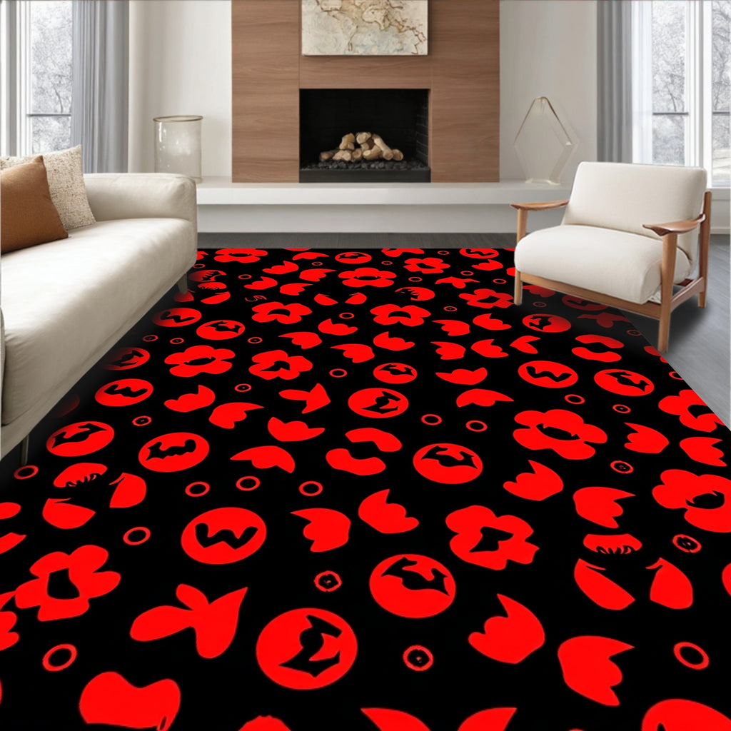 Bold Red Floral Whimsical Scatter Rug