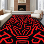 Bold Red Abstract Labyrinth Rug