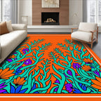 Vibrant Teal Orange Floral Jungle Rug