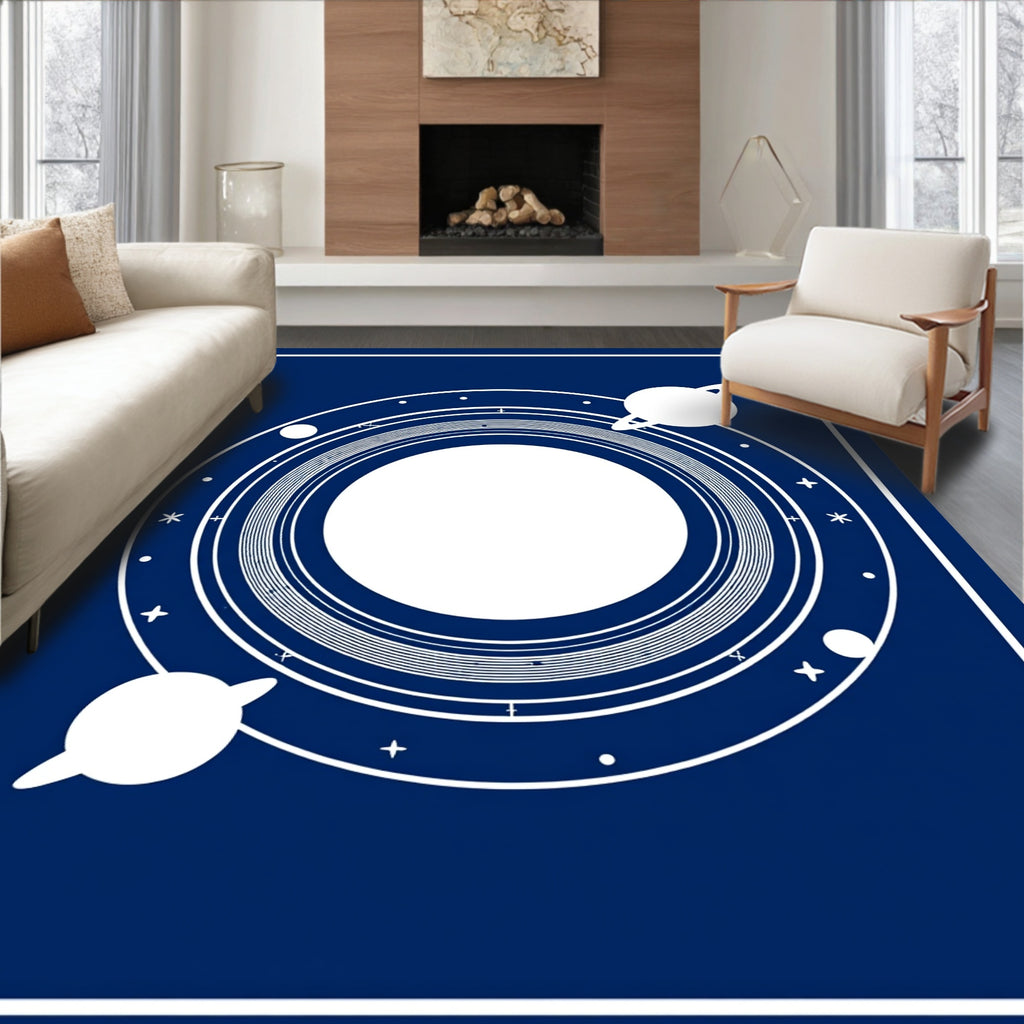 Navy Cosmic Rings Celestial Planets Rug