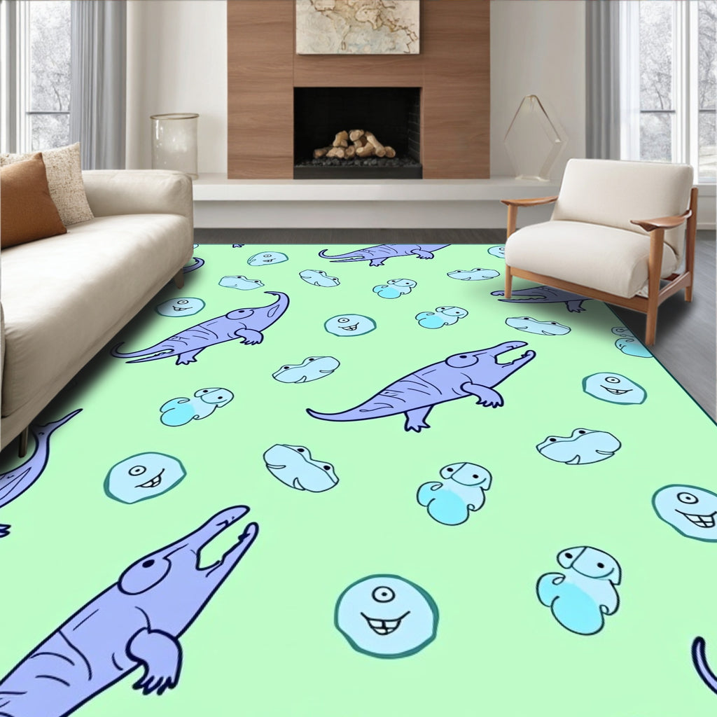 Light Green Cartoon Dinosaur Friends Rug