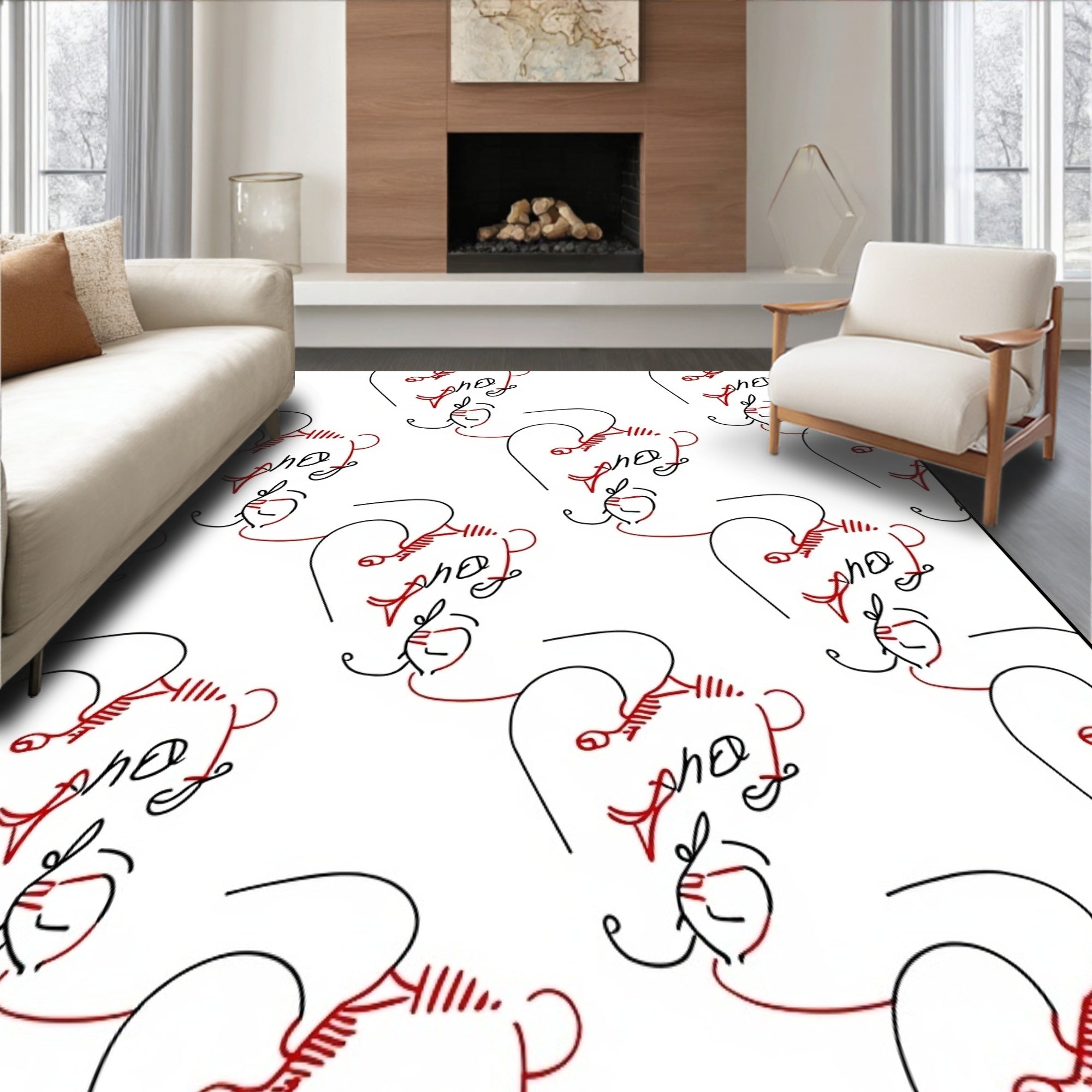 Abstract Figure Face Line Art Rug