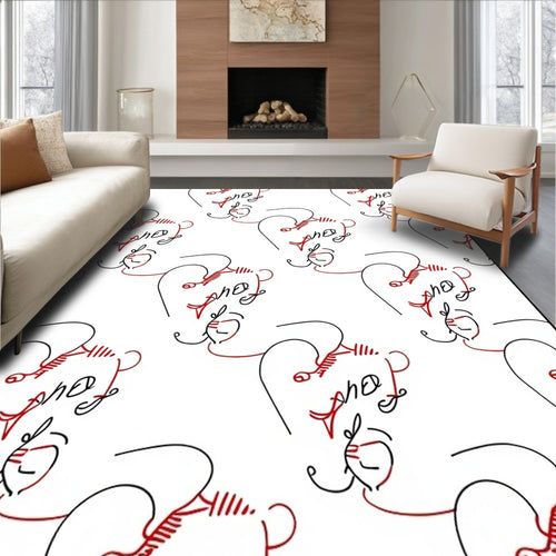 Abstract Figure Face Line Art Rug