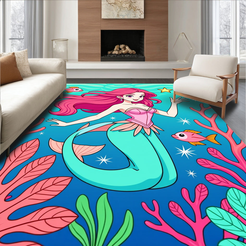 Pink Mermaid Aquatic Coral Garden Rug