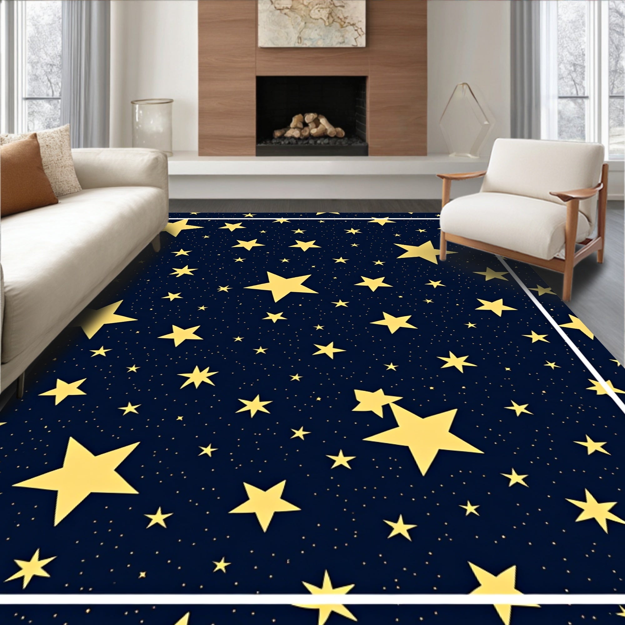 Golden Stars Night Sky Rug