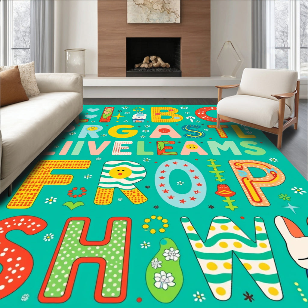 Colorful Whimsical Alphabet Greeting Rug