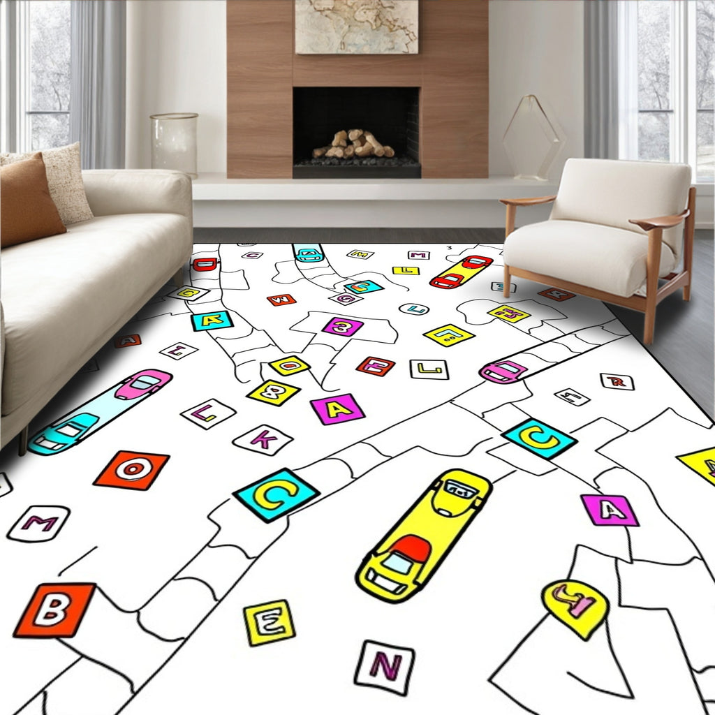 Colorful Alphabet Cars Road Adventure Rug