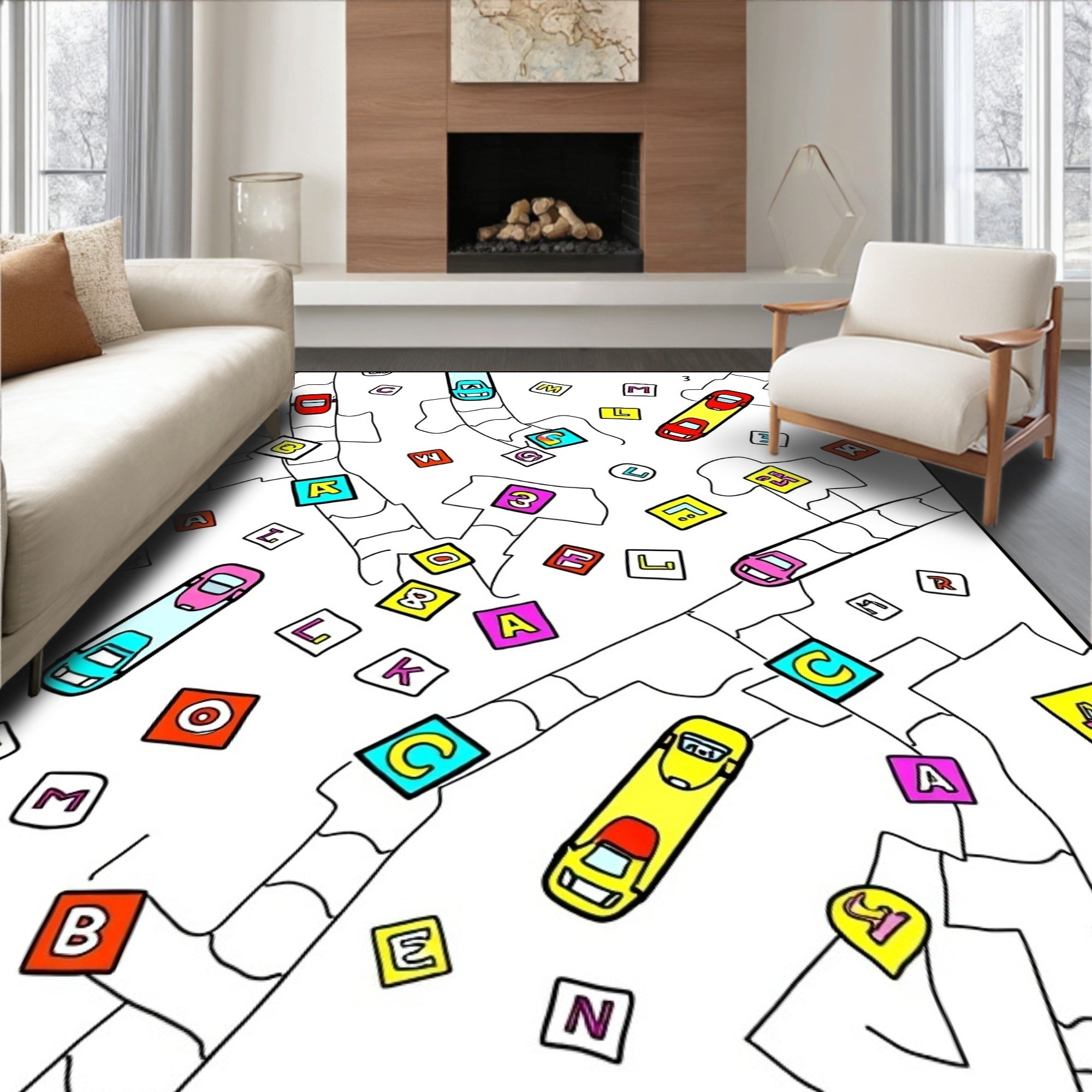 Colorful Alphabet Cars Road Adventure Rug