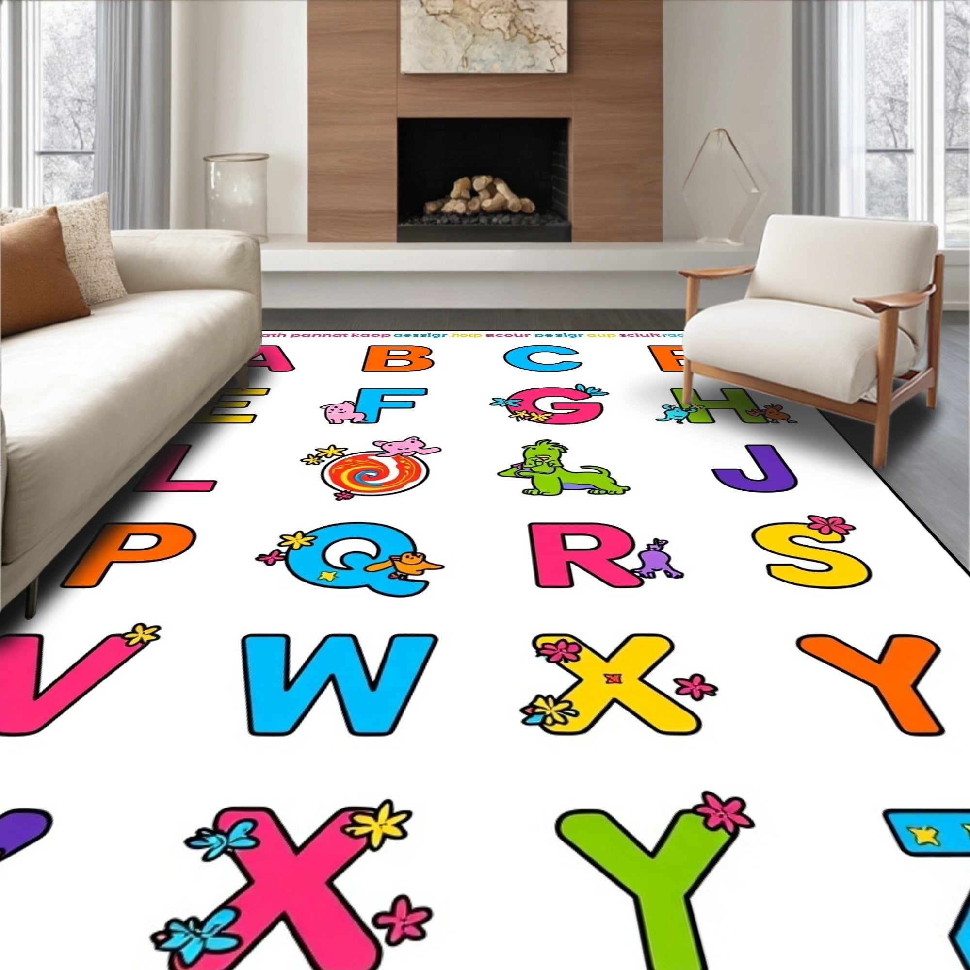 Alphabet Friends Fun Border Rug