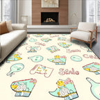 Whimsical Yellow Blue Cartoon Collage Rug