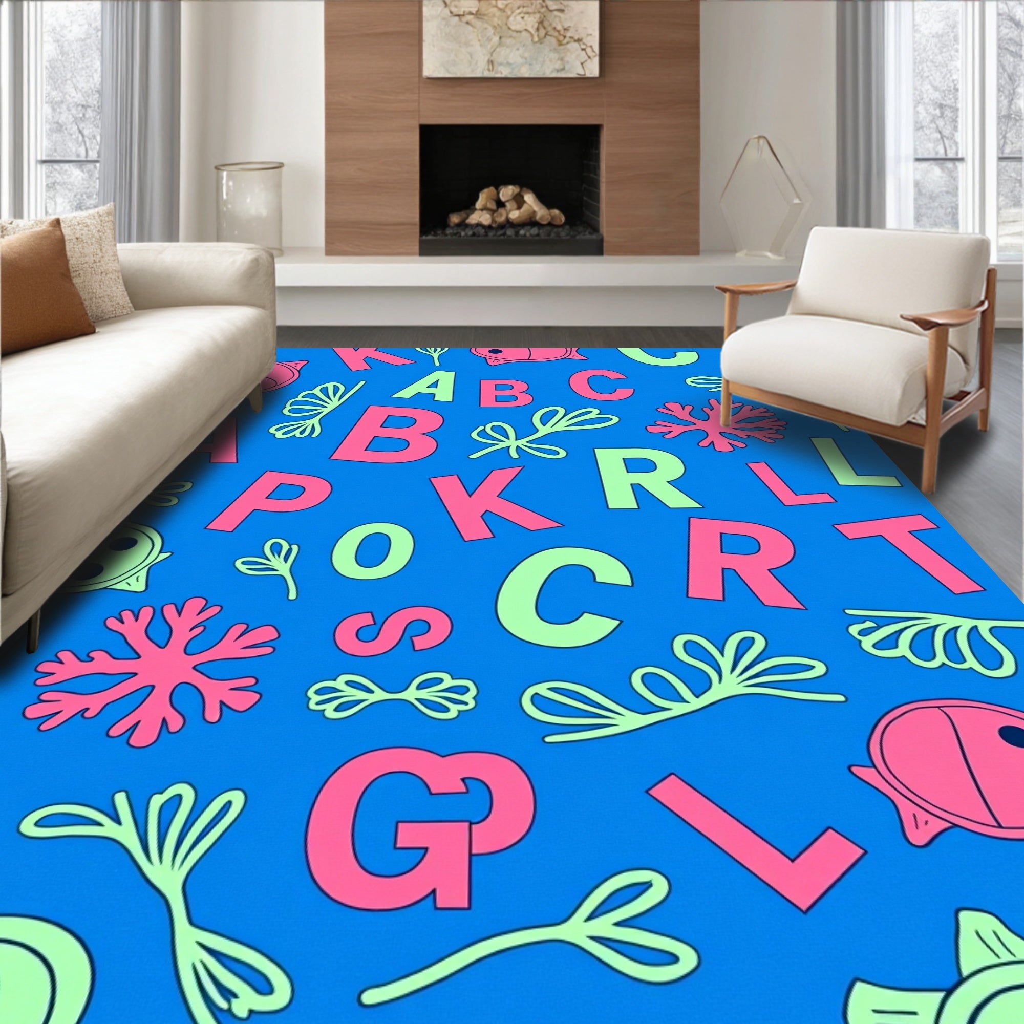 Colorful Alphabet Ocean Creatures Rug