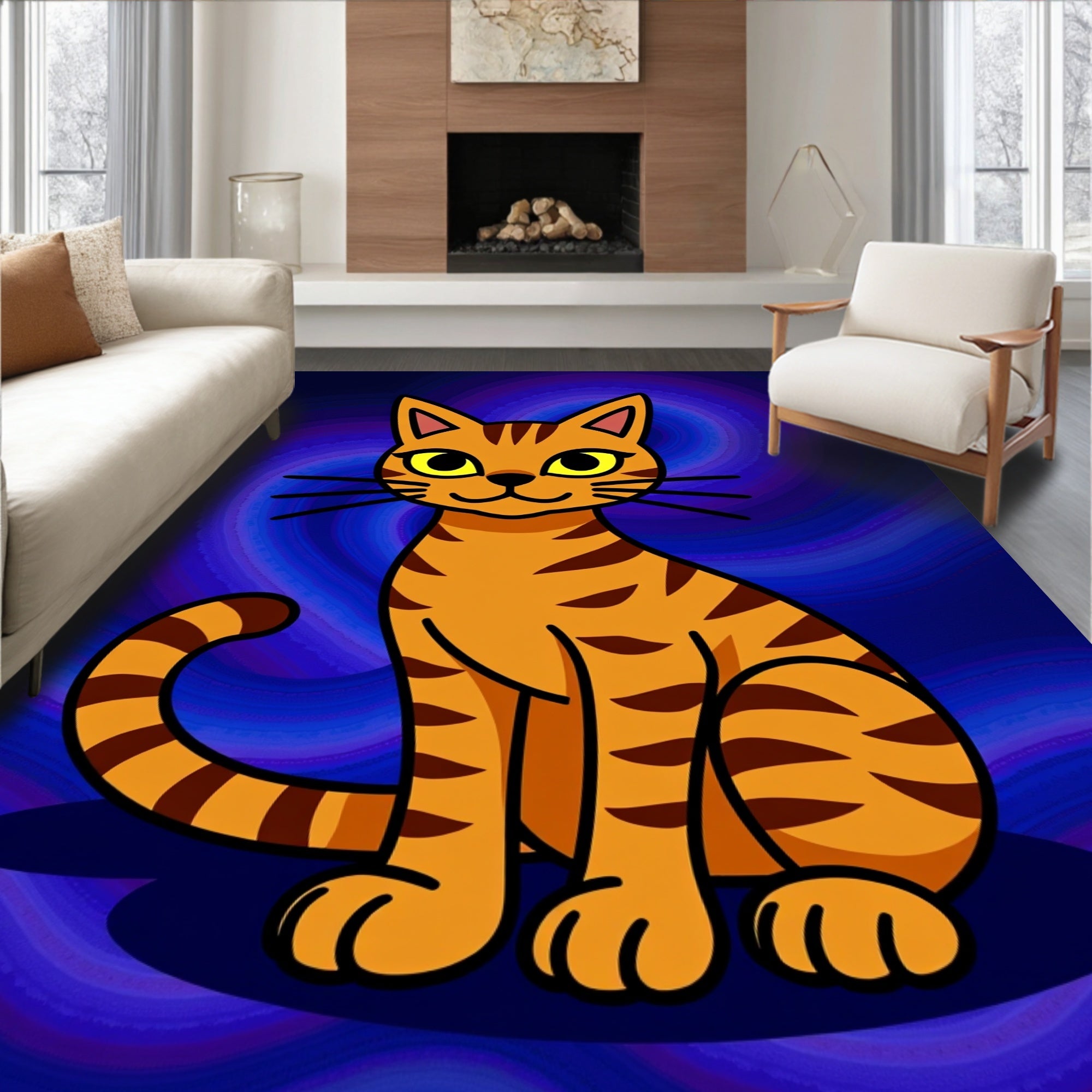 Retro Orange Tabby Cat Swirl Rug