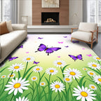 Whimsical purple butterfly daisy meadow Rug